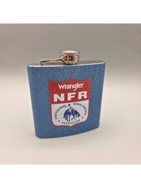 Wrangler NFR Pocket Hip Flask Glitter Blue Stainless Steel 6 Oz Rodeo Design